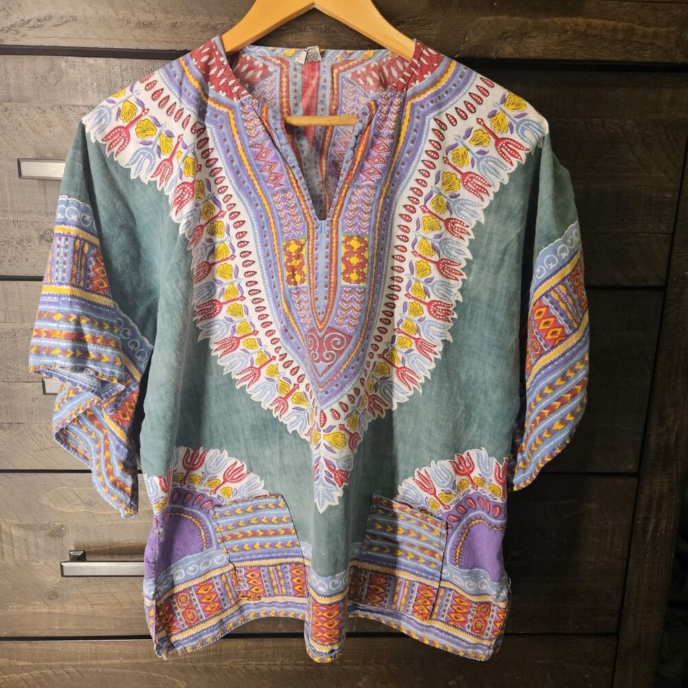 Vintage Classic Imports India Shirt Size Large 100% Cotton Boho Hippie RN122862